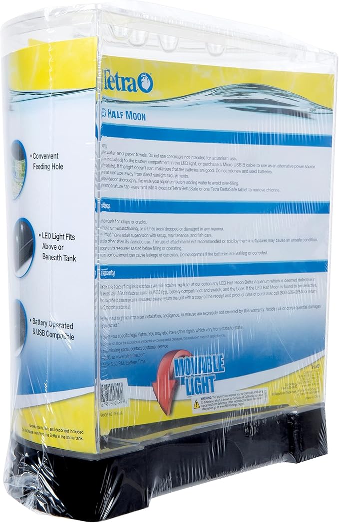 Tetra 1 Gallon Half Moon Small Fish Tank w/Movable LED Light, for Betta & Gold Fish, Aquarium | (Pack of 3)