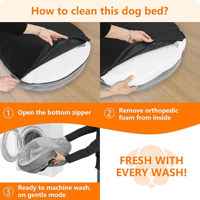 Dwanton Orthopedic Dog Bed for Medium Dogs with Gel Memory Foam, Waterproof Dog Sofa, Washable Pet Bed with Four Sided Bolster Cushion, Removable Cover & Non-Slip Bottom, 36", Light Gray