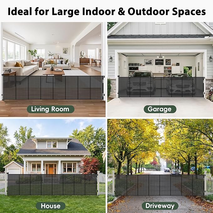 275" Extra Long Baby Gate Retractable Dog Gate, 23ft Retractable Baby Gates Extra Wide Driveway Gate, Reinforced 48" Extra Tall Pet Gate Outdoor Retractable Fence, Garage Gate Wide Dog Gate, Black