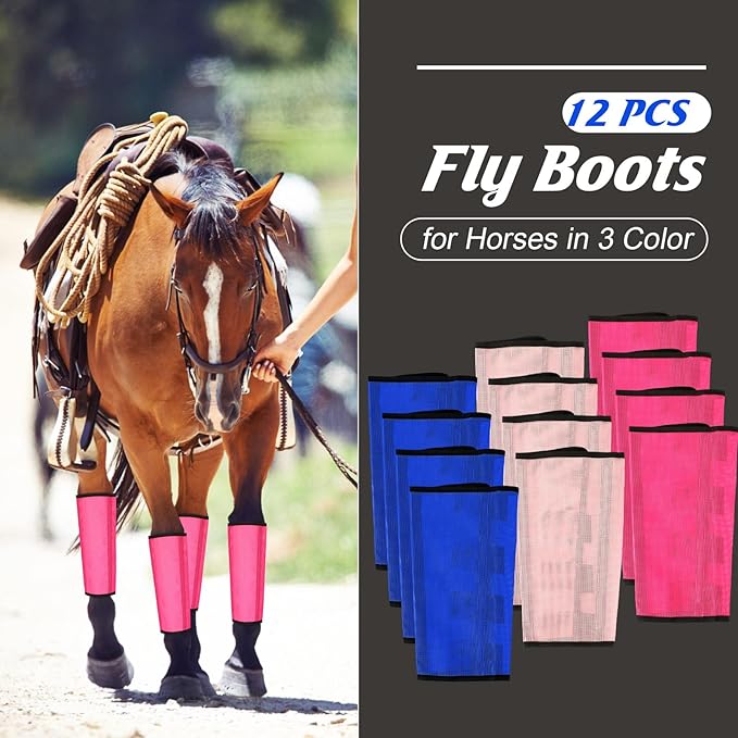 Set of 12 Mesh Fly Boots for Horse Breathable Mesh Horse Boots Protective Horse Leg Loose Wraps Horse Leggings for Preventing Flies and Mosquitoes Bites