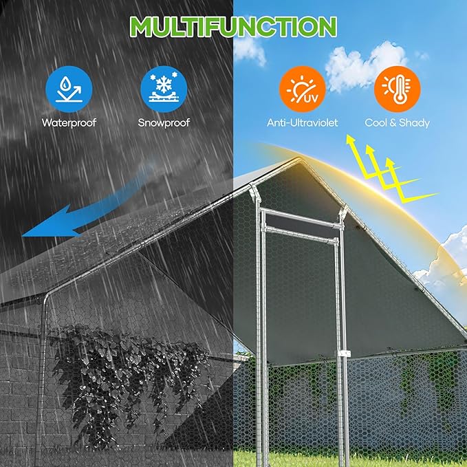 Assark Large Metal Chicken Coop,10x13 FT Walk in Chicken Runs with Cover for 20 Chickens,Hen House Enclosure with Security Lock, Outdoor Duck Rabbit Cage Poultry Pens for Backyard,Farm,Yard