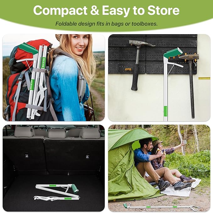 50" Folding Snake Grabber Tongs, Stainless Steel Snake Catcher Tool with Wide Jaws & Non-Slip Handle – Humane Reptile Handling Stick for Outdoor, Yard, Farm & Camping Use
