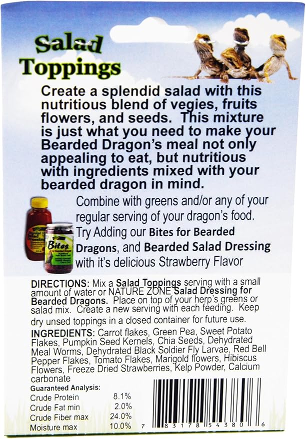 Nature Zone Salad Toppings for Bearded Dragons ?€? Nutritious Mix of Veggies, Fruits, Flowers, Seeds & Mealworms ?€? Healthy Reptile Food Topper, 1 oz