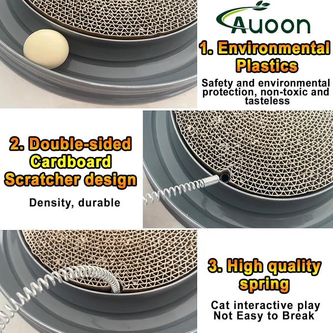 AUOON Cat Scratcher Toy with Ball Track for Indoor Cats and Kittens, Gray - Image 6