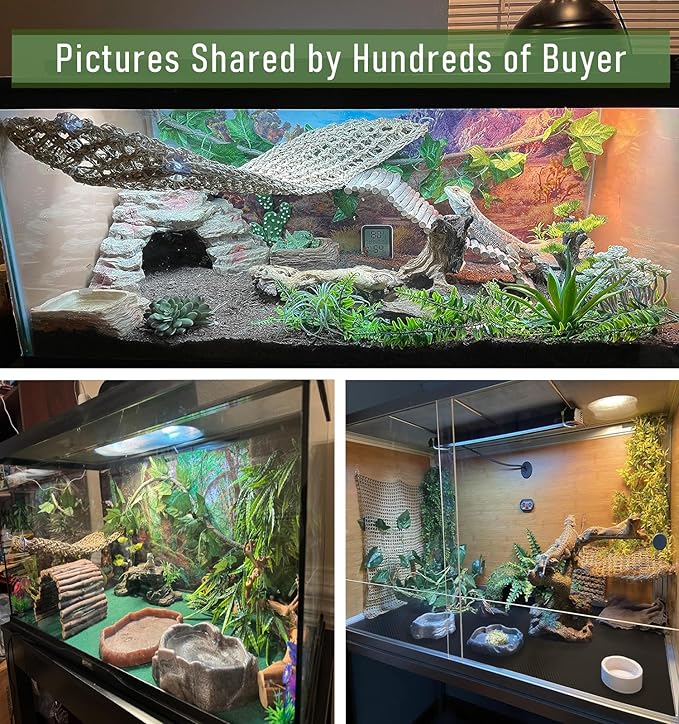 Bearded Dragon Tank Accessories, Reptile Mat Hammock Plants Bridge Jungle Climber Vines Terrarium Decorations for Leopard Gecko Hermit Crab Lizard Snake (10 PCS with Reptile Mat)