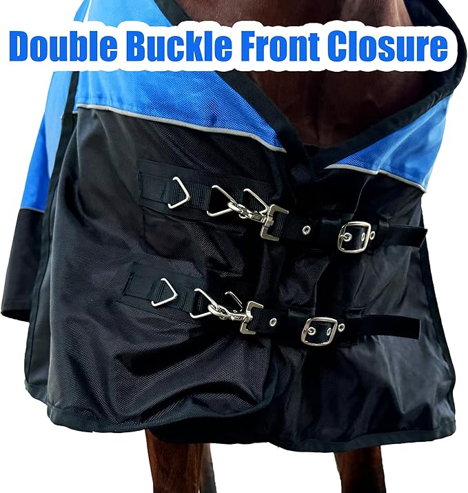 Horse Turnout Blanket, 1680 D Horses Blanket with Detachable Neck Cover, 220g Filling Medium Weight Blankets, Waterproof Snow Proof Blanket for Horses