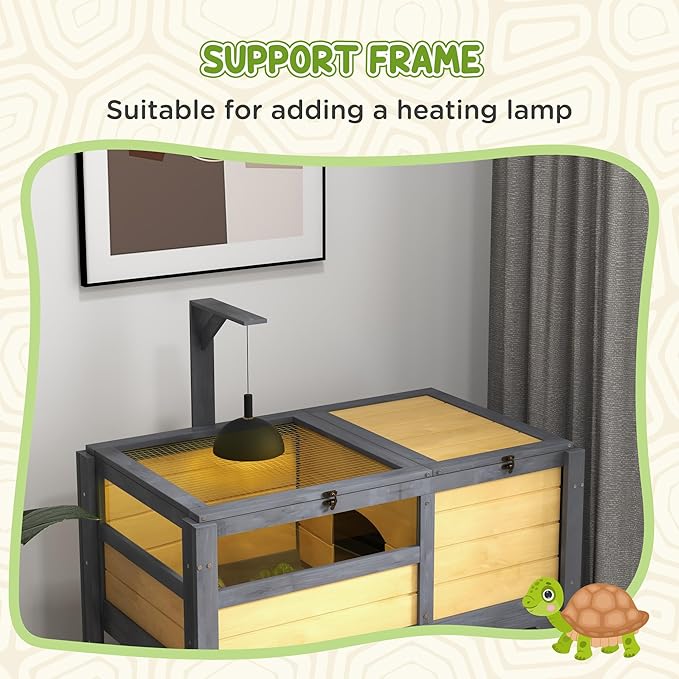 Turtle Habitat Enclosure, Large Wooden Tortoise House for Indoor and Outdoor Use, Reptile Enclosure with Openable Roof & Secure Locking System (Yellow+Storage Shelf)