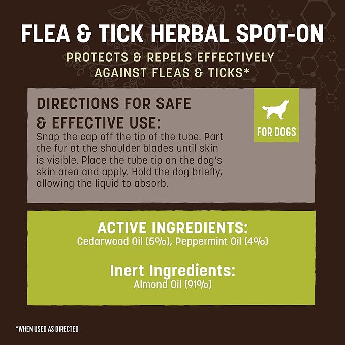 Earth Animal Apothecary Natural Flea & Tick - Herbal Spot-On for Medium Dogs - 3 Applications (3 Month Supply)