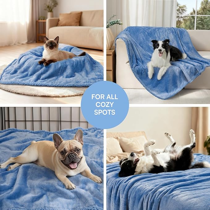 Luciphia Waterproof Pet Blanket, Liquid Pee Proof Dog Blanket for Sofa Bed Couch, Reversible Sherpa Fleece Furniture Protector Cover for Small Medium Large Dogs Cats, Navy Blue X-Large（85" x 57"）