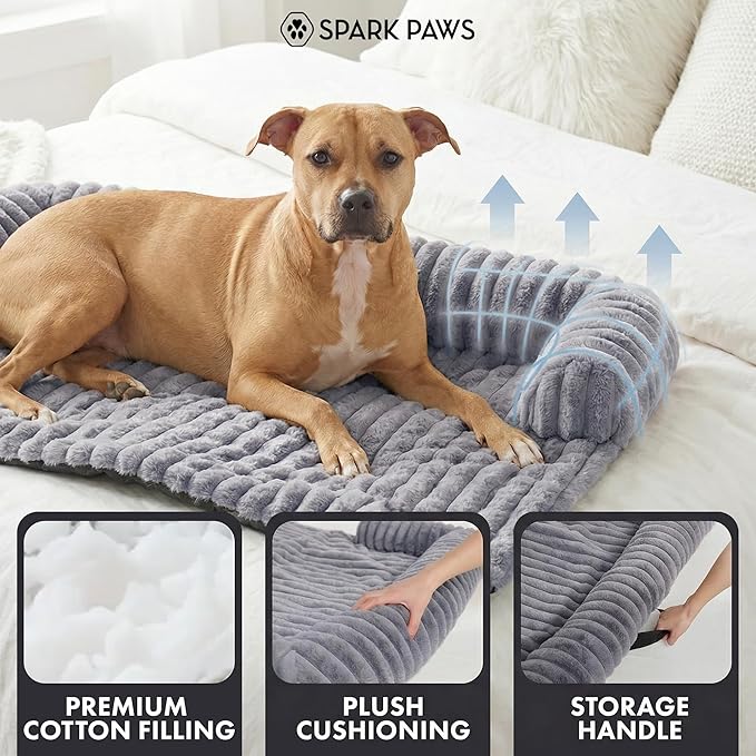 Spark Paws Luxury Dog Couch Cover Bed, Calming Pet Furniture Protector for Large & Small Dogs, Washable Bolster Dog Bed for Couch, Sofa & Bed - Grey, XL