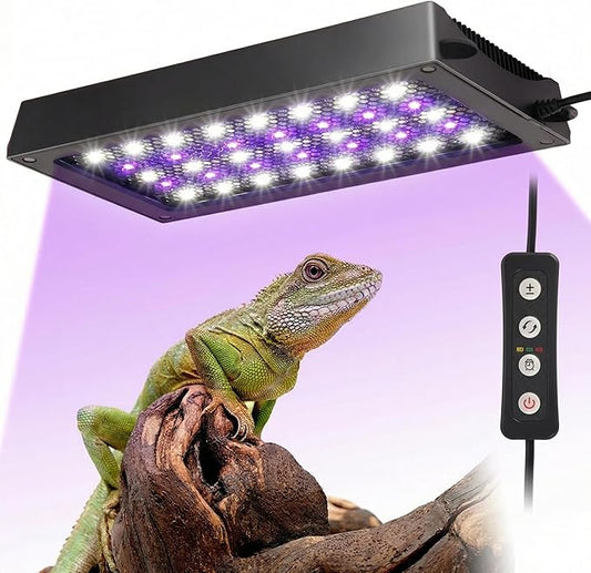 Zingbabu UVB Reptile Light, Dimmable UVA UVB Lamp with Timer & 3 Modes, Adjustable 5.0-20.0 Output, 6500K Daylight LED Reptile Tank Light for Bearded Dragon, Snake, Turtle, 10-40 Gallon (8 INCH)