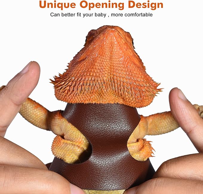LIKZINWA Bearded Dragon Lizard Leash Harness,4 Size Pack Adjustable Small Animal Harness for Reptile and Small pet (Brown)