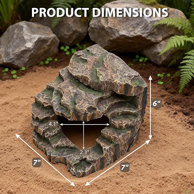 Resin Reptile Cave Hideout, Rock-Style Basking Platform, Aquarium and Terrarium Decor, Ideal for Reptiles, Amphibians and Fish