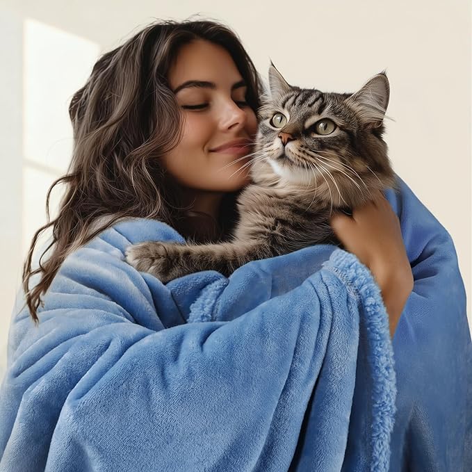 Luciphia Waterproof Pet Blanket, Liquid Pee Proof Dog Blanket for Sofa Bed Couch, Reversible Sherpa Fleece Furniture Protector Cover for Small Medium Large Dogs Cats, Navy Blue Small???40" x 28"???