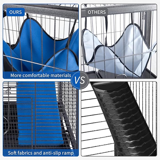 4 Tier Steel Deluxe Small Animal Pet Cage Kit for Guinea Pig Ferret Little Rabbit with Wheels Brakes Hammock 4 Platforms Removable Tray and Ladder with Flannel