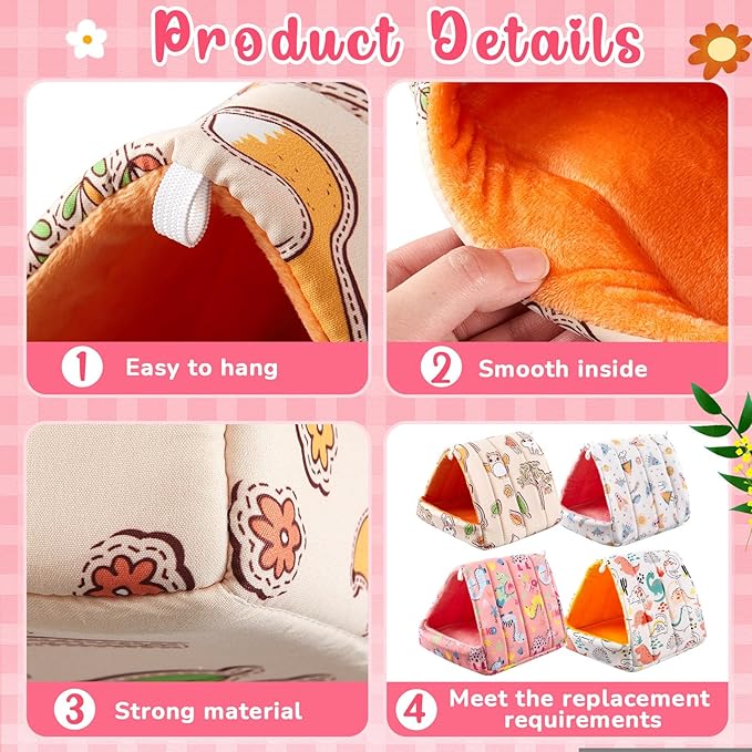 Cinnvoice 4 Pcs Guinea Pig Hideout, Guinea Pig Bed Tunnel, Rabbit Washable Small House Cage Accessories for Bunny Hedgehog Mouse Chinchillas Hamsters Ferrets Bearded Dragons Rats(Cartoon, 7.9 in)