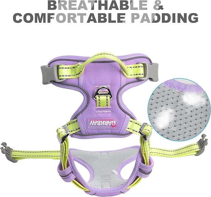 BARKBAY No Pull Dog Harness Front Clip Heavy Duty Reflective Easy Control Handle for Large Dog Walking(Violet Purple & Sunlight,XL)
