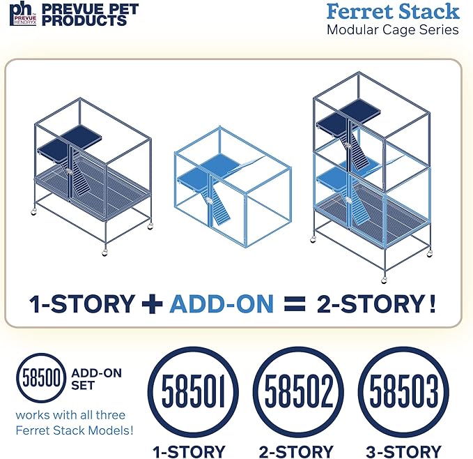 Prevue Pet Products Ferret Stack One Story Ferret Home with Portable Stand, Escape Proof Lock, Hammock, Ramps, Expandable Add-On Cage Stacking System
