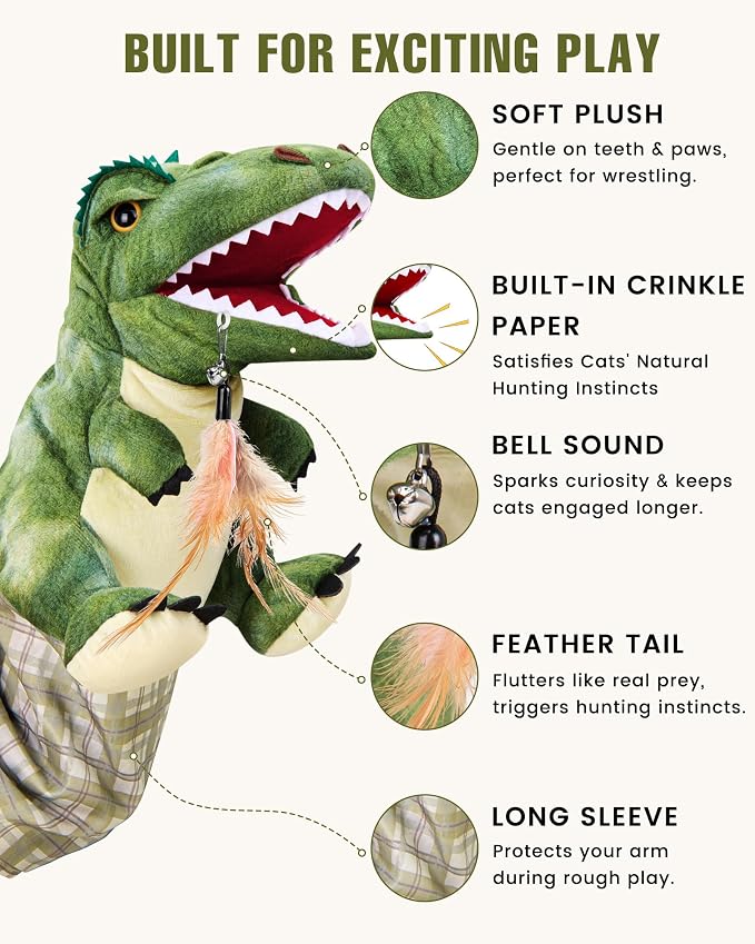 T-Rex Dinosaur Cat Puppet Glove, Interactive Toy with Movable Jaw - Image 4