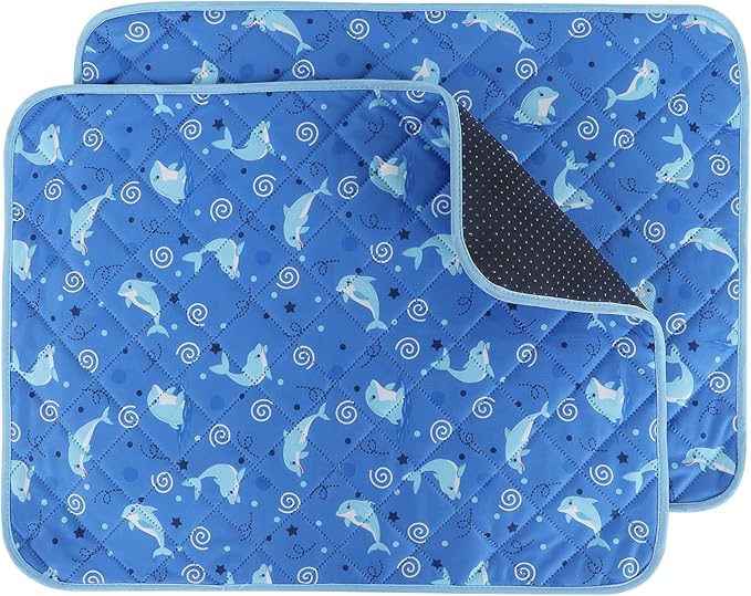 IEUUMLER Washable Pee Pads for Dogs, 2 Pack Non-Slip & Waterproof Pack Whelping Pad, Reusable Washable Puppy Potty Training Pad with Fast Absorbent for Playpen EU007 (Dolphin, 42"X28"-2pcs)