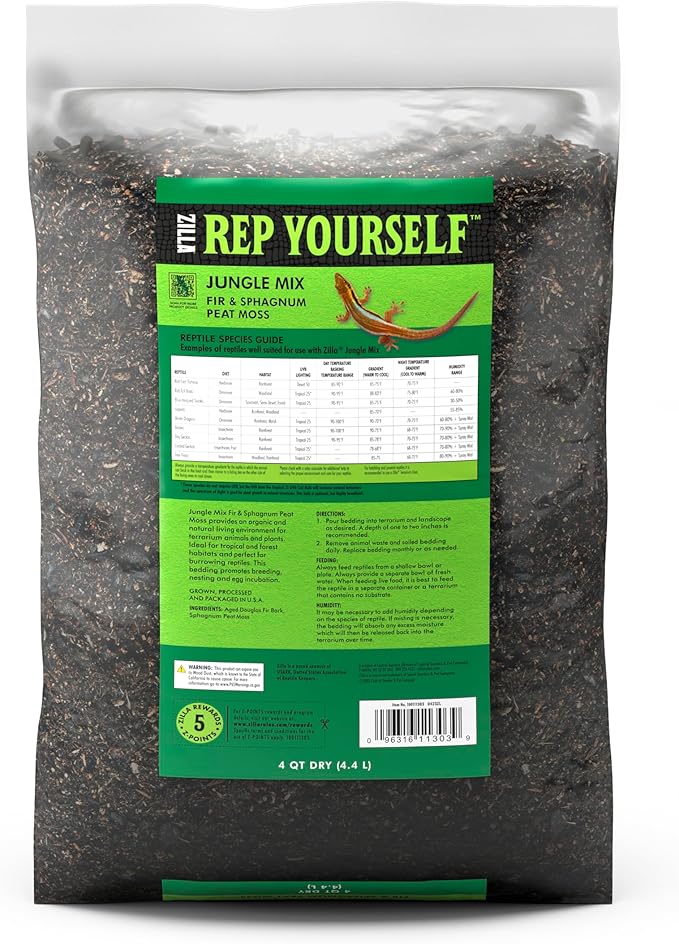 Zilla Reptile Terrarium Bedding Substrate Jungle Mix, 4 Quart