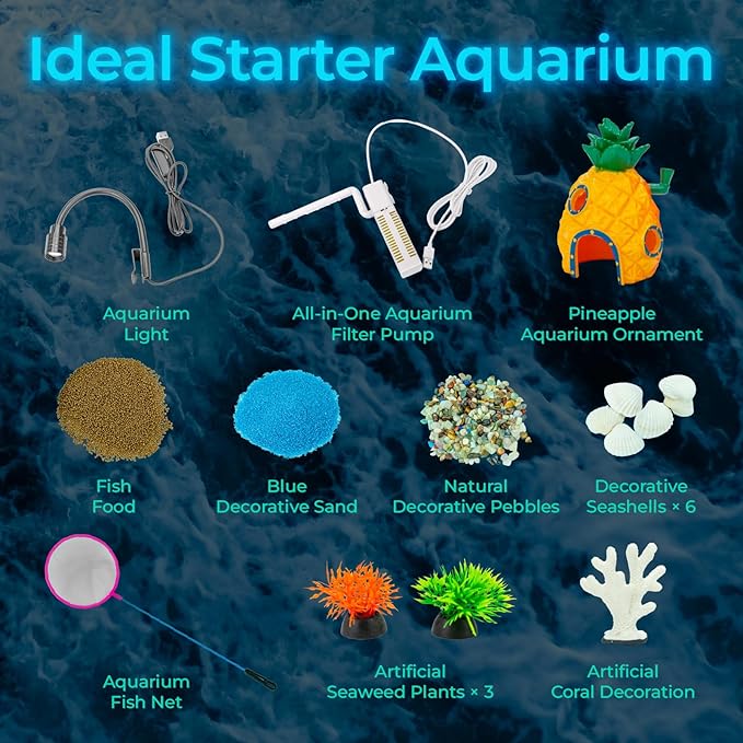 4 Gallon Fish Tank Aquarium Starter Kit with USB LED Light & Quiet Filter, Large Desktop Betta Tank with Decorations, Starter Aquarium for Home Office(Medium Black)