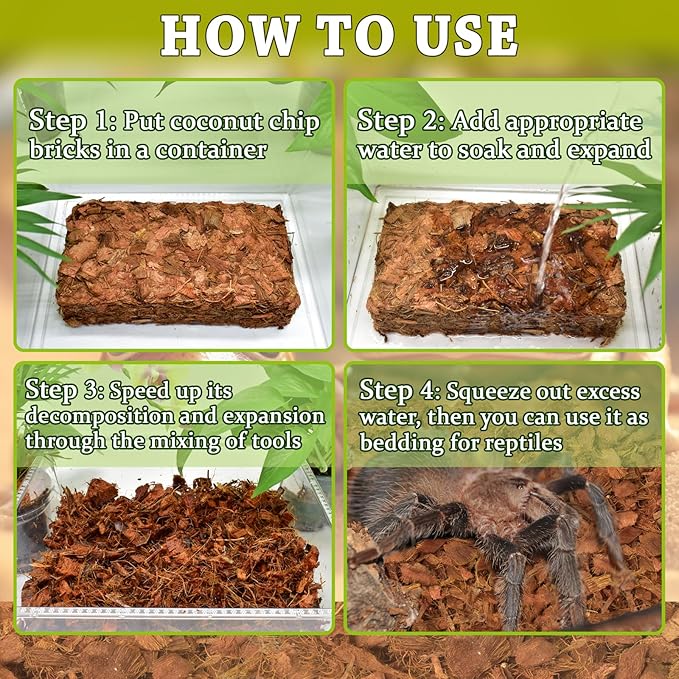 ZeeDix Coconut Husk for Reptiles, Organic Coconut Fiber Reptile Terrarium Substrate, Coco Husk Chips Reptile Bedding for Snakes, Tortoises, Ball Python, Geckos, Lizards, Hermit Crab, Tarantula