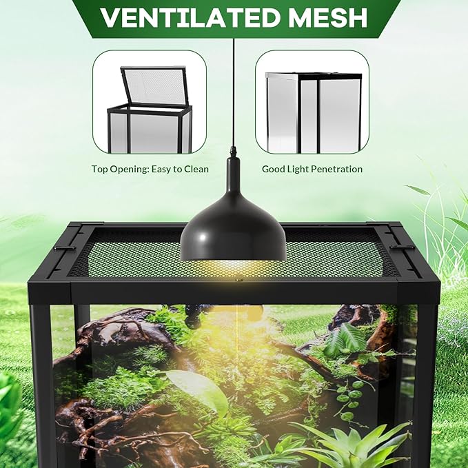 45 Gallon Glass Reptile Tank 24" x 18" x 24" - Top Screen Ventilation, Double Hinge Door, Water-Tight Base for Bearded Dragon, Chameleon, Tree Frogs
