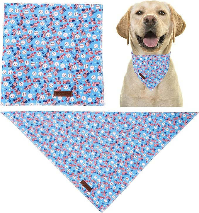 4th of July Dog Bandana, Patriotic Puppy Bandana for Small Medium Dog, Cotton American Flag Pet Triangle Bid Scarf Kerchief for Girl Boy Dogs or Cats