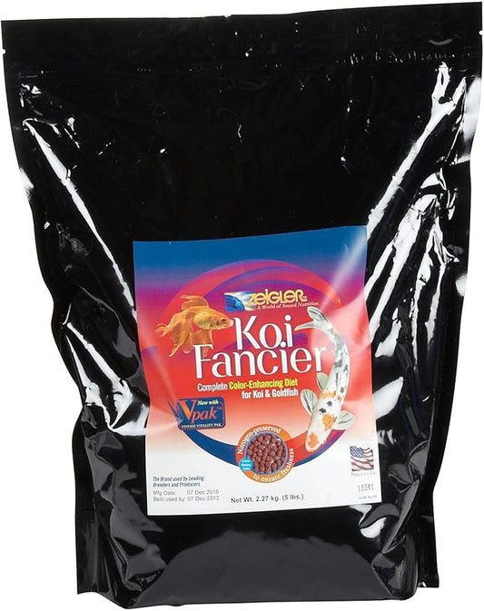 Zeigler Fish Food (5 LB Bag) for Enhancing Color Made in USA - 5mm Floating Pellets for Koi and Goldfish, Performance Fancier Diet - Fortified with Spirulina