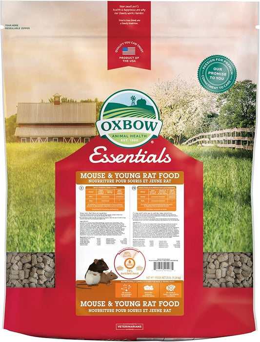 Oxbow Essentials Mouse & Young Rat Food, Pet Food for Rats & Mice, All-Natural Vitamin & Mineral Rich Formula, Veterinarian Recommended, Oxbow, Rodent Pellets, Made in USA, 25 lb. Bag