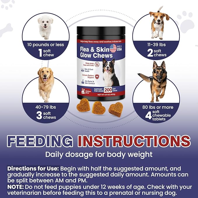 Flea and Tick Prevention for Dogs Chewable Omega Skin and Coat Chews for Dogs Natural Pet Oral Flea Chewables Increase Hair Shine Nutritional Supplements 200 Soft All Breeds Ages Bison Flavor