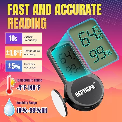 Reptile Thermometer Hygrometer, Pack of 2 Digital Thermometer Humidity Meter for Reptile Terrarium, Temperature Gauge Humidity Gauge with Digital LCD Display for Bearded Dragon Tank
