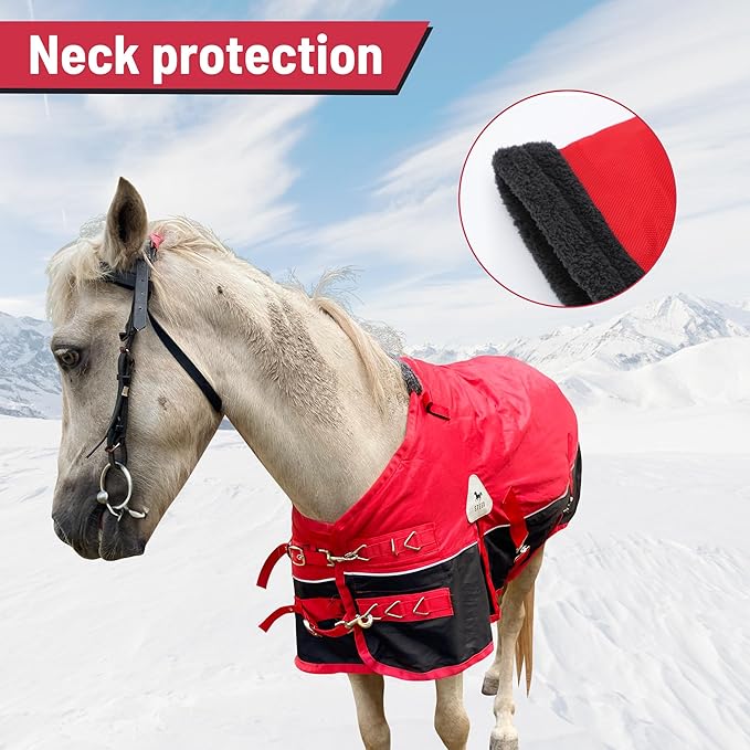 Horse Care Blanket Foal Mini Horse Size 47"-55" Winter 1200D Premium Turnout Horse Blanket with 220g Polyfill,Medium Weight Waterproof Sheets (Red, US 47 inch (EU 90 cm))