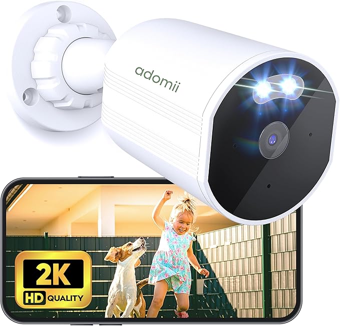 adomii 2K Security Cameras Wireless Outdoor, 33ft Night Vision, IP65 Weatherproof, 2-Way Audio Home Security WiFi Camera Motion Detector for Home Security