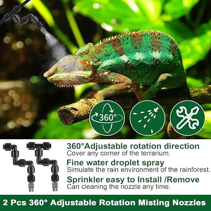 Lewisia Reptile Humidifier with Timer, 360° Rotating Nozzles Misting System Reptile Fogger Mister for Amphibians Chameleons Snakes Frogs Rainforest Plants