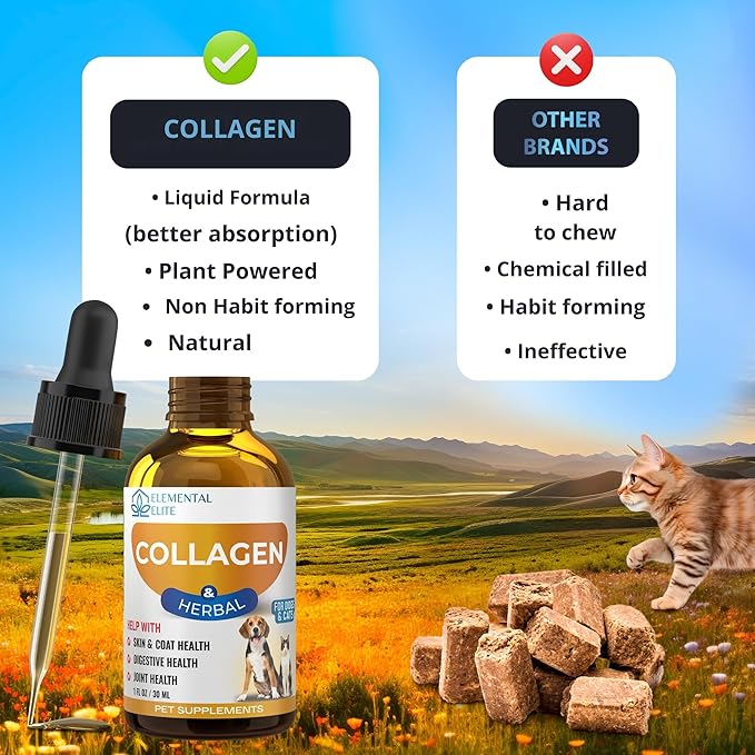 EDUZEBRA Liquid Collagen for Dogs and Cats, Skin & Coat Supplement, Itch Relief, Joint & Mobility Support, Enriched with Grass-Fed Collagen, Daily All-in-One Pet Health Formula
