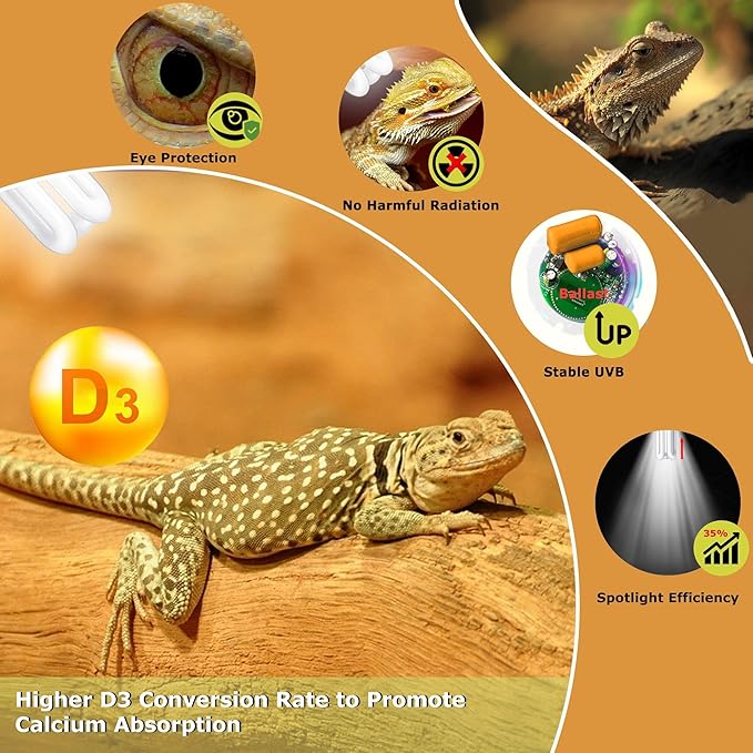 HARTOMPET Linear UVB Lamp 10.0 26W, Compact Terrarium Light,Fluorescent Reptile Lamp for Bearded Dragon, Lizard, Tortoise, Snake & Desert Reptiles