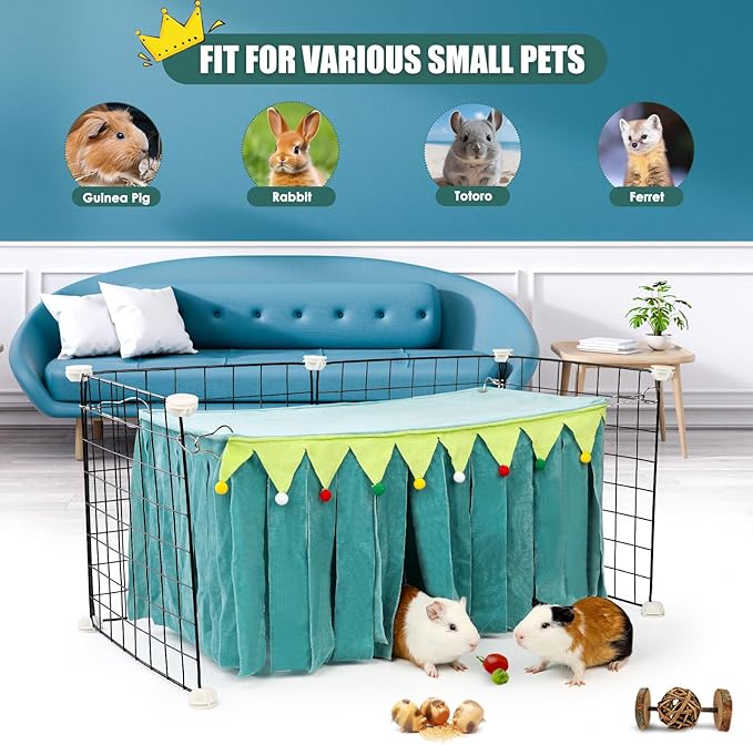 Guinea Pig Hideout - Guinea Pig Corner Hideout, Four-Sided Fringes, Rectangular Top and Washable Hides, Suitable Hides for Guinea Pigs and Rabbit, No Metal Fences, Green