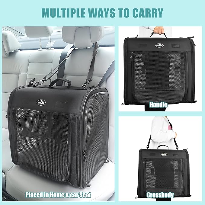 Wakytu Portable Large Cat Carrier, Soft-Sided Pet Crate Kennel for Small Dog | Arch Design, 4 Mesh Windows, 3 Entrance, Hammocks, Lockable Zipper | Perfect for Travel, Indoor Outdoor Use