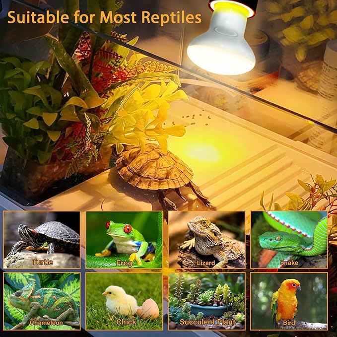 Reptile Heat Lamp with Clamp, UVA UVB Reptile Light with 360° Rotatable, Dimming and 2Pcs 50W Heat Bulb Simulated Sunlight Basking Light for Turtle Tortoise Lizard Snake Bearded Dragon