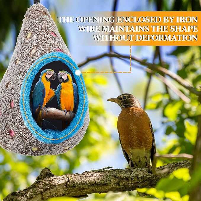 Suzile 2 Pcs Bird Parrot Nest Hammock for Cage Winter Warm Bird Nest House Hanging Plush Hammock Shed Hideaway Cave Hut Toy Hideout House for Lovebird Parrots Parakeets Cockatiel, 2 Colors