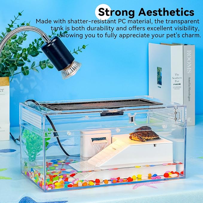 12x7x6 Turtle Tank Kit A High-Definition Aquarium with Heating Lamp, Filter, Advanced Ventilation, High-Temperature Resistance, Complete Accessories for Turtle Habitat