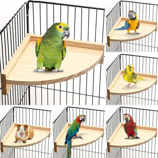 Wettarn 6 Pcs Bird Perch Platform Bird Corner Parrot Perch Corner Wooden Stand Sector Playground Cage Accessories Shelf for Parakeet Conure Cockatiel Budgie Gerbil Rat (7.1 x 7.1 Inch,Platform)