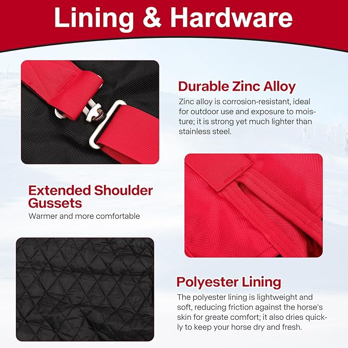 Mini Horse Pony Foal Horse Blankets,1600D Oxford Cold Weather Horse Trunout Sheets, Medium Weight Winter Horse Care Blankets with 280g Filling Liner (Red&Black, US 55 inch/EU 110 cm)