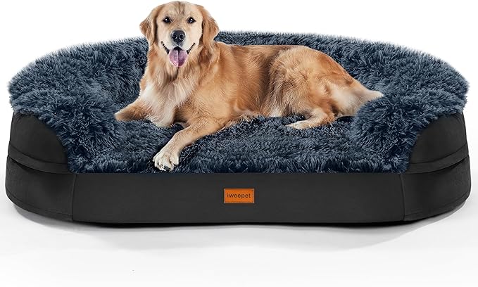 iweepet Black Orthopedic Dog Beds for Extra Large Dogs, 44" x32.6" x7.6" Supportive Dog Sofa Bed with 28D Egg-Crate Foam, Removable Washable Cover, Waterproof Lining, for Puppy,Senior,Sick