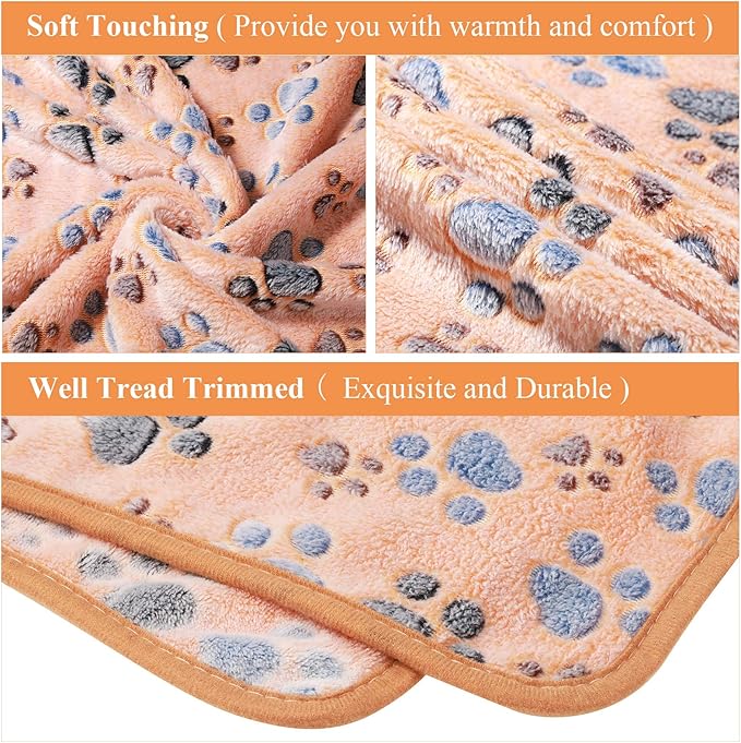 Tatuo 4 Pcs Dog Blanket for Pet Cat Blankets Indoor Puppy Teething Stuff Toys Paw Print Fleece Blanket Warm Sleep Mat for Guinea Pig Cage(White, Coffee, Pink, Purple,X-Large(41 x 30 Inch),Square)