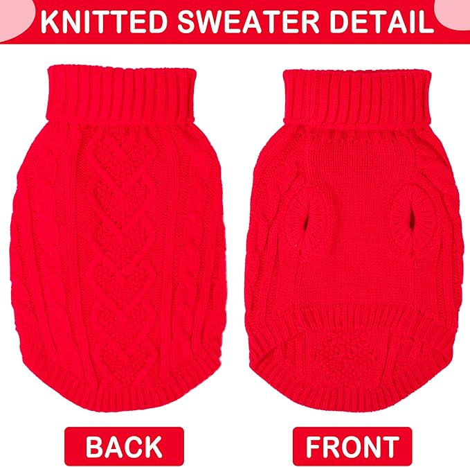 Dog Christmas Sweater Dog Sweaters for Small Dogs Solid Knitted Chihuahua Clothes Warm Puppy Sweater Turtleneck Pullover Pet Cat Knitwear Xmas Doggy Outfit (Red, X-Small)