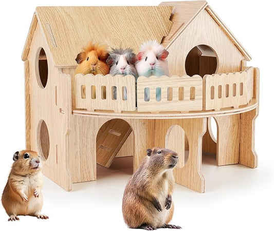 Wooden Hamster Cage, Hamster Habitat for Syrian, Dwarf Gerbils, Mice, Lemmings, Degus or Other Small Pets (13.3 x 11.1 x 10.6 inches)