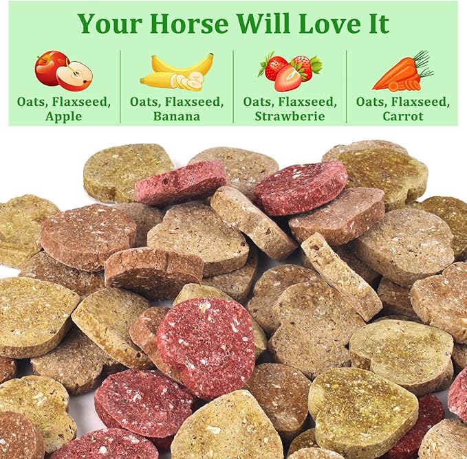 KATUMO Horse Treats, Made with Flaxseed Oats Apple Banana Strawberry and Carrot, Natural Healthy Snacks for Horse Training Rewards and Daily Feeding, 2 lbs
